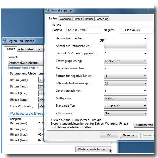 Dezimal Trennzeichen